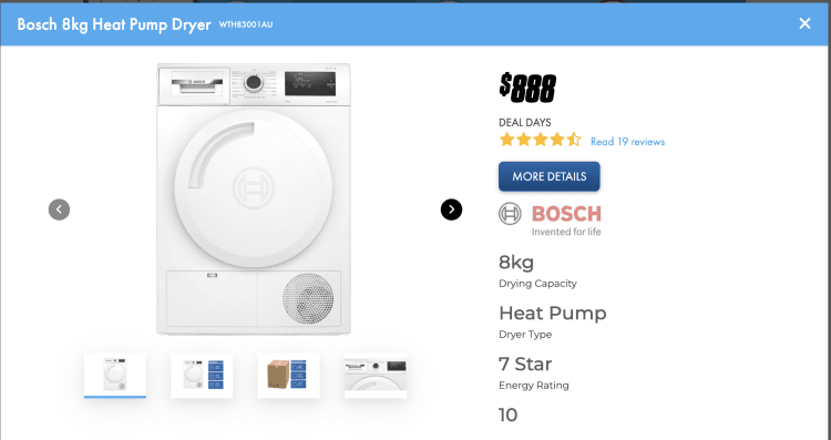 The Good Guys: Bosch 8kg Heat Pump Dryer (WTH83001AU) – $888 -> $862 with Price Beat